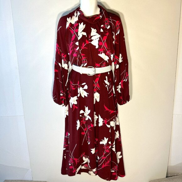Prologue SZXXL Wine Floral Tie Neck Dress Career Modern Interview Travel Comfy - Picture 4 of 16
